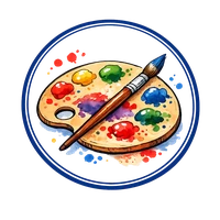 Watercolor illustration of an artist paint palette and brush