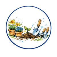 Watercolor illustration of potted plants and gardening