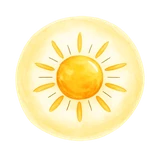 Watercolor icon of a bright sun