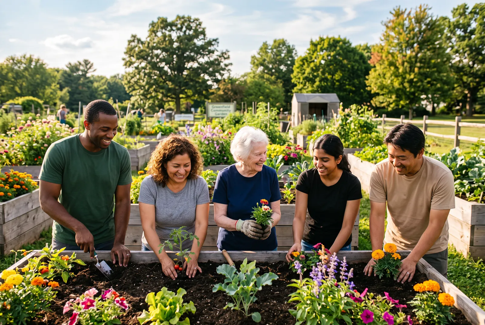 Volunteers bring new life to a garden bed.