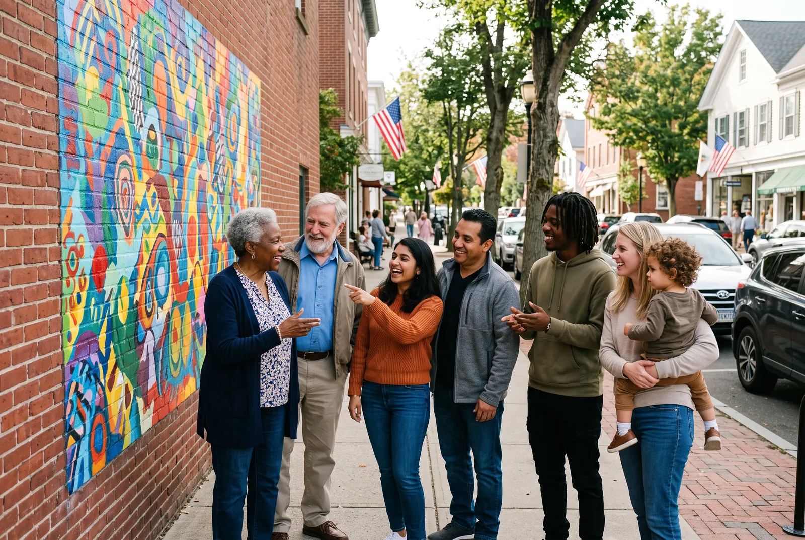 Public art brightens a downtown corner.